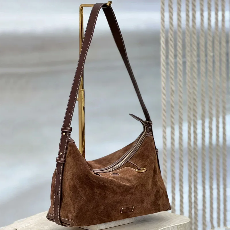 

Brand Design Brown Suede Shoulder Bag Women's Retro Casual Underarm Bag Women'handbag New High-end Luxury Commuter Dumpling Bag