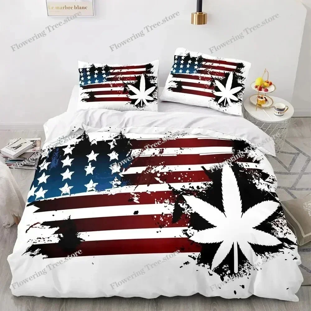 Marijuana Weed Leaf King Queen Duvet Cover Green Maple Leaves Bedding Set for Adults Palm Leaves Polyester Quilt Cover519519