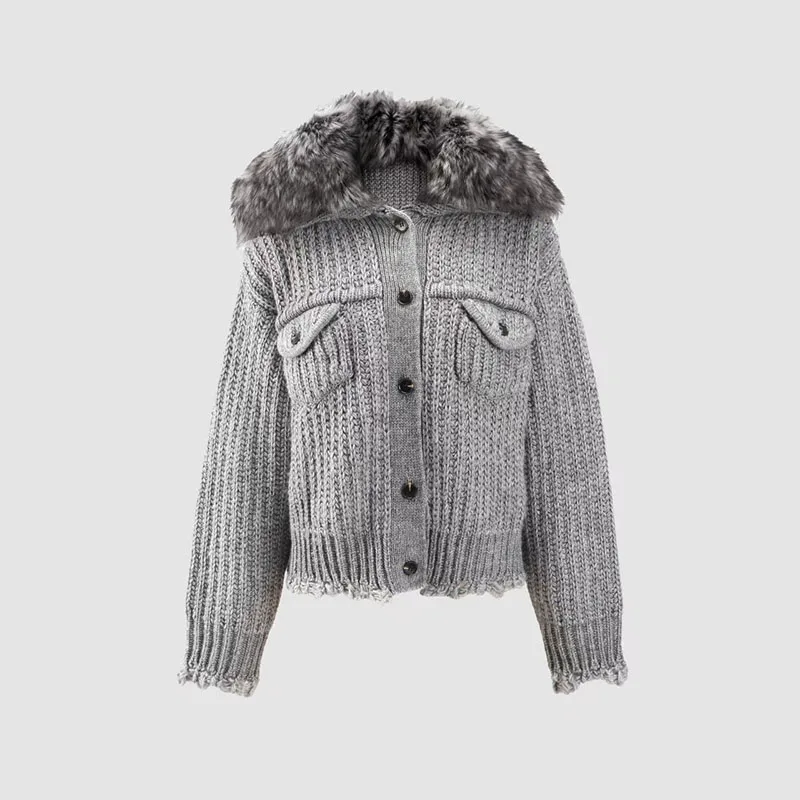 سترة للنساء جديدة قابلة للفصل بياقة من الفرو وأكمام طويلة لشتاء 2025 سترة نسائية من مزيج الصوف معطف بصدر واحد