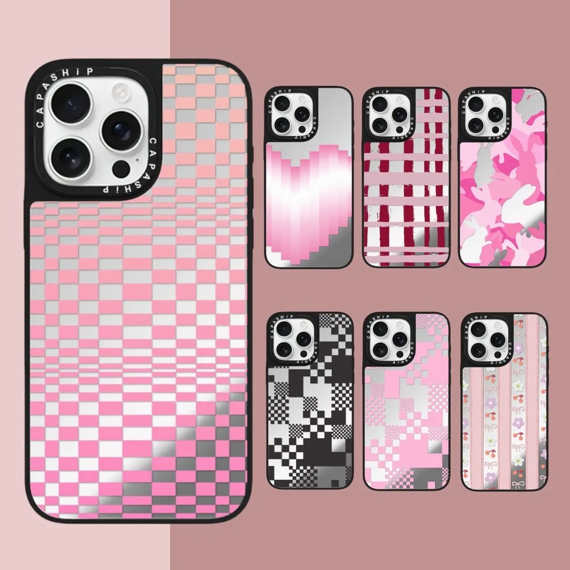 سلسلة طباعة زهور حليب الفراولة لهاتف آيفون 16/17 برو ماكس حافظة هاتف أبل 15 مرآة