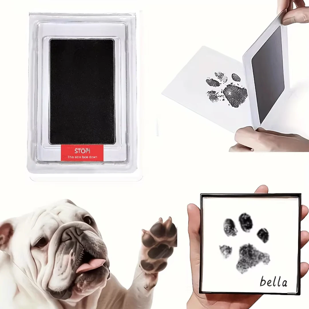 Almohadilla para huellas de mascotas para gatos y perros, tinta negra de secado rápido, segura, fácil de limpiar, recuerdo de memoria, regalo para propietarios de mascotas, fácil de usar