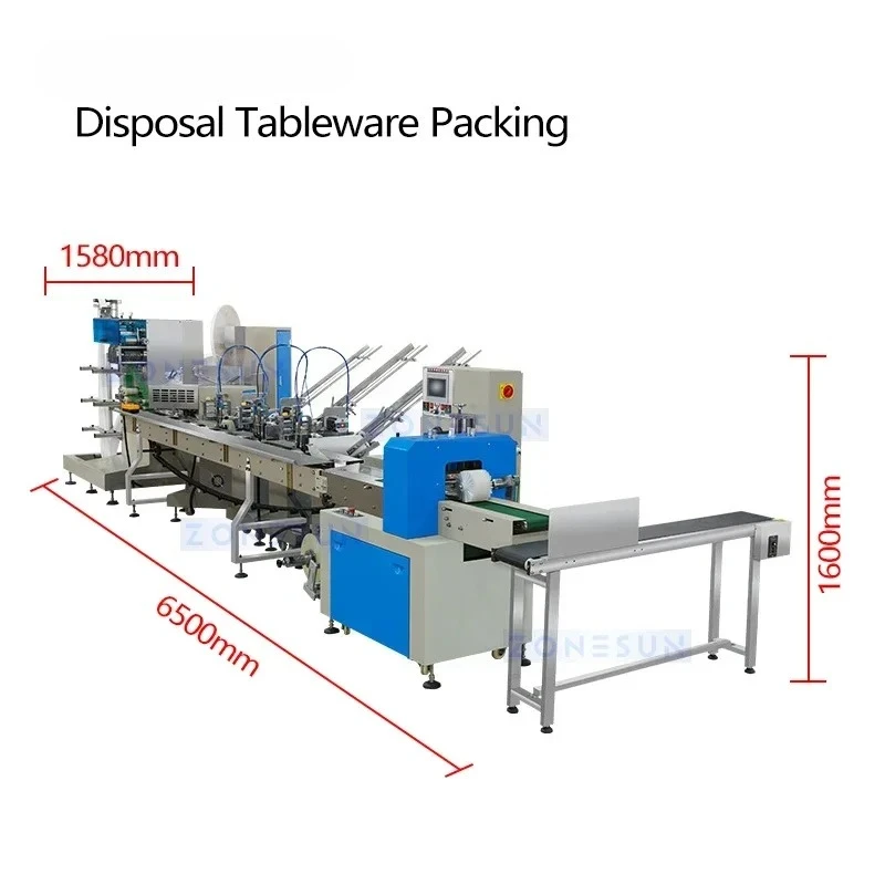 ZONESUN Automatic Cutlery Set Packing Machine Disposable Plastic Tableware Bagging Equipment Chopstick Wrapping ZS-PLCJ01