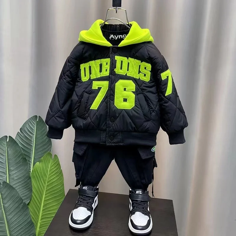 Boys Winter Coat Cotton Coat 2024 New Boys Korean Embroidery Fashion Jacket Small and Medium Children\'s Warm Top Kids Clothing