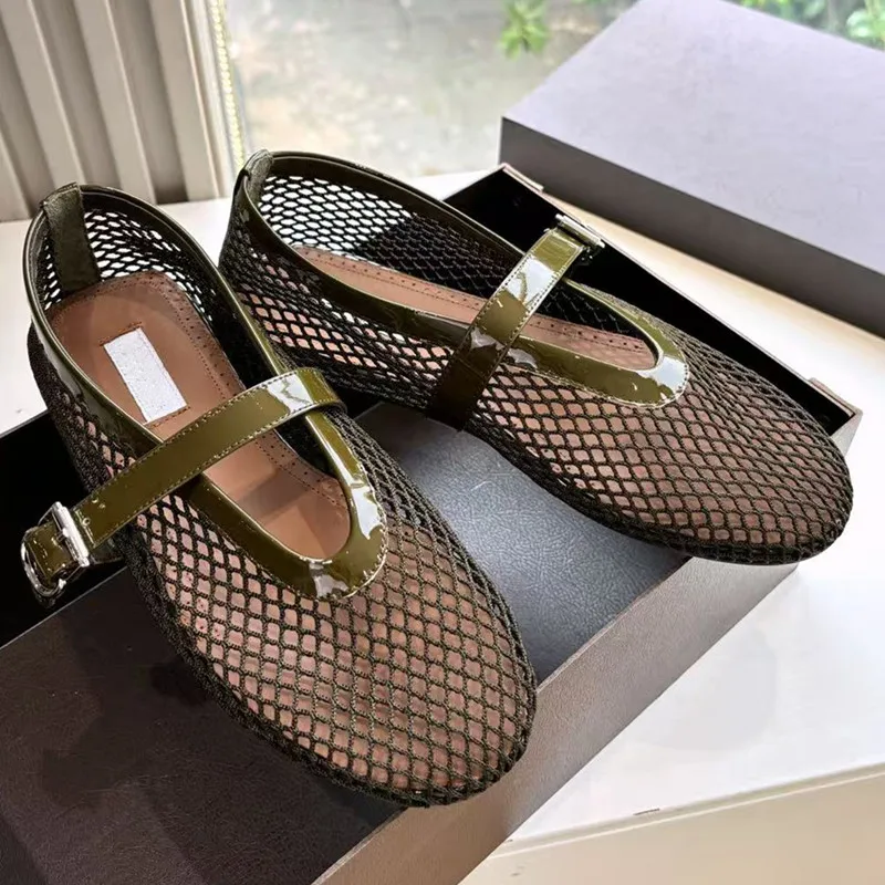 

Fishnet Ballet Flats Women's High Edition 2025 Summer Retro Suede Flat Platform Strappy Mesh Openwork Mary Jane Sneakers