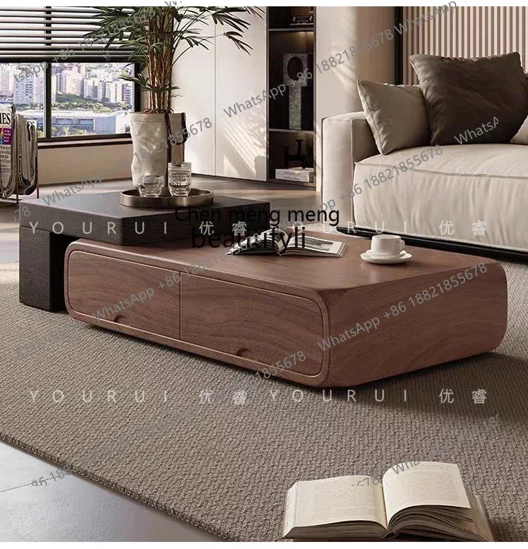 

E153 Retro retractable coffee table TV cabinet combination walnut living room home modern minimalist
