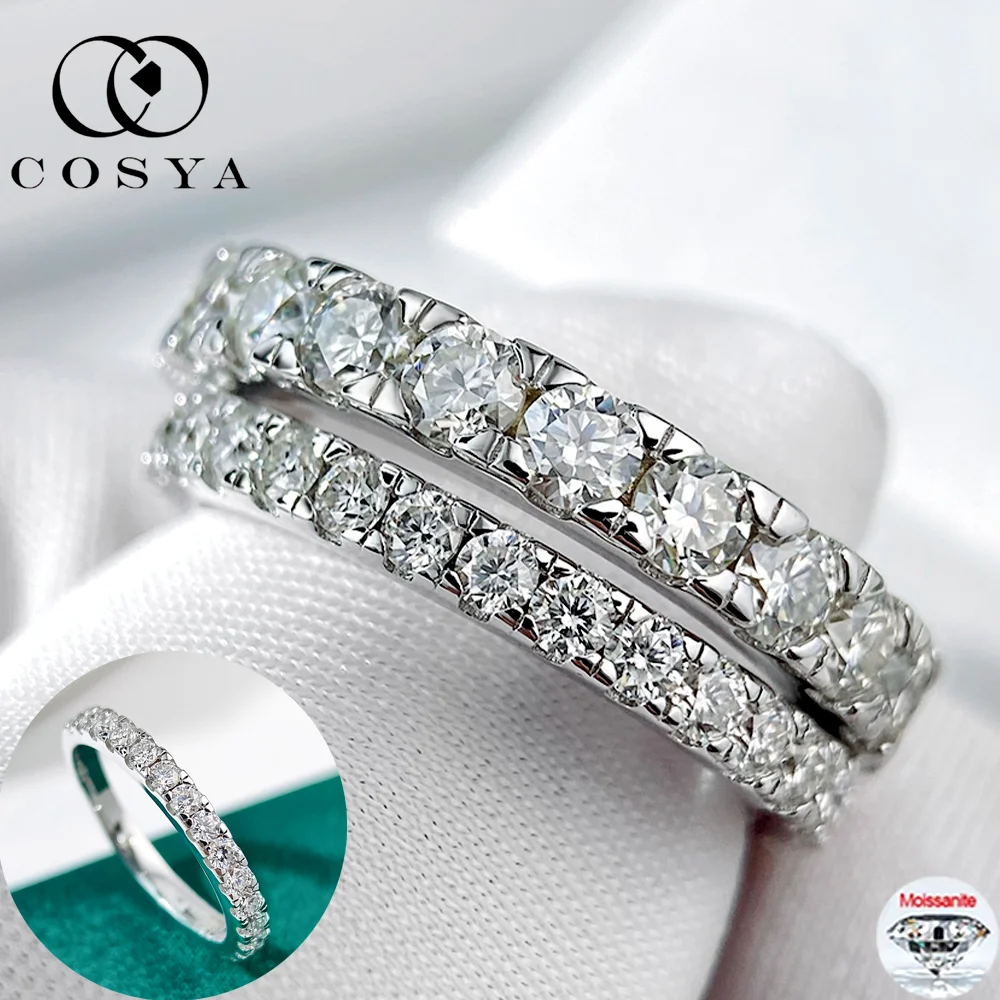 

COSYA 2-3mm D Color Full Moissanite Row Ring For Women Men S925 Silver Round VVS1 Lab Diamond Wedding Band Fine Jewelry