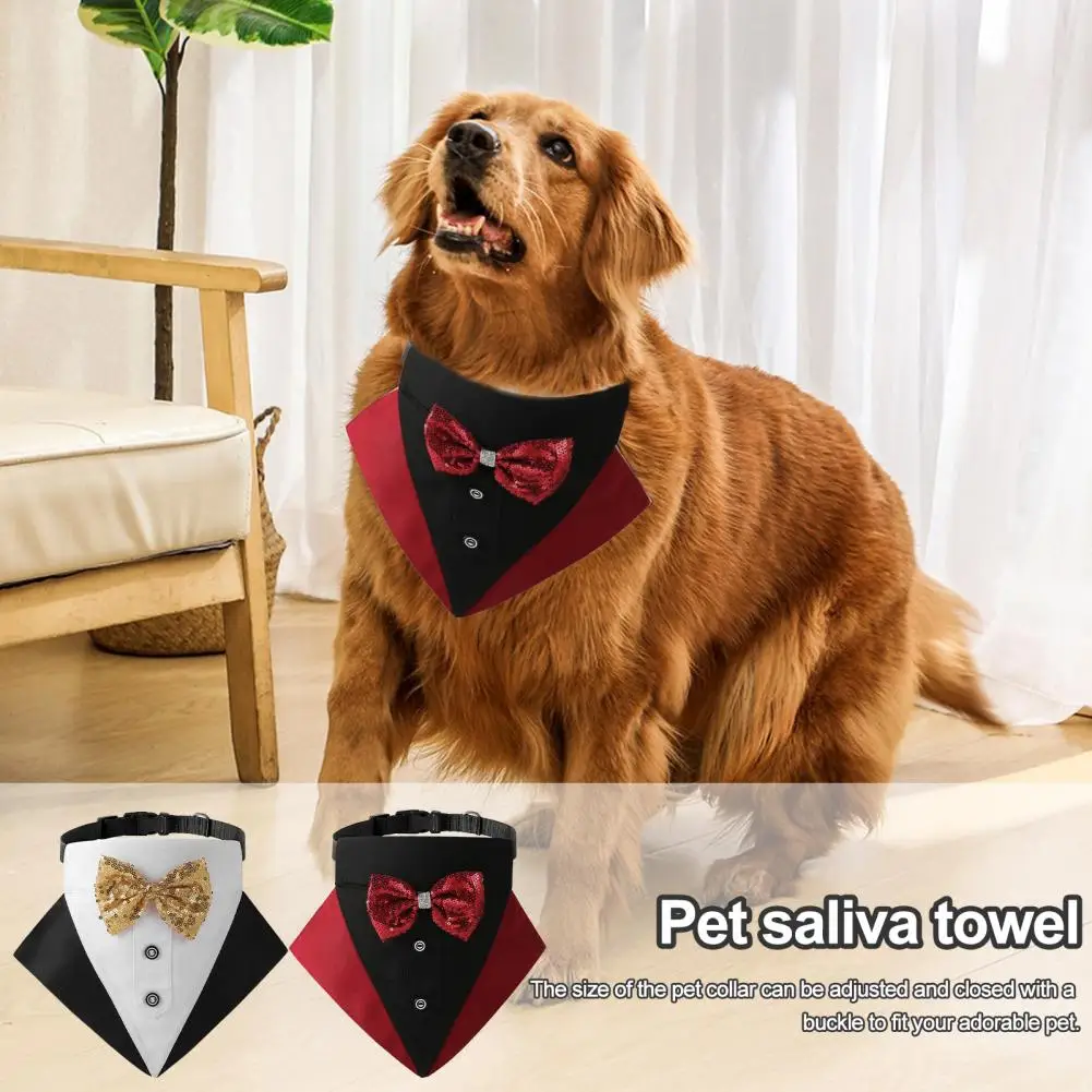 Pet Collar for Dogs Elegant Wedding Dog Bandana Collar with Bow Adjustable Pet Costume for Party Charming Triangle Bib for Pet