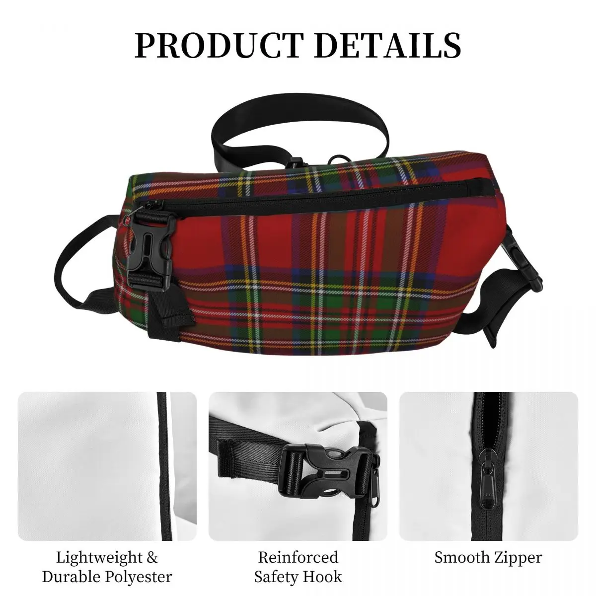 Stewart Black Modern Original Scottish Tartan Shoulder Bags Chest Cross Chest Bag Diagonally Casual Messenger Bag Travel Handbag