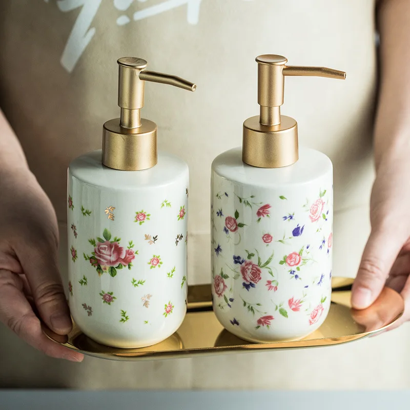 Creative Rose Shower Gel Divided Bottled Press-on Ceramic Hand Sanitizer Bottle Soap Dispenser Toilet Bathroom Accessories