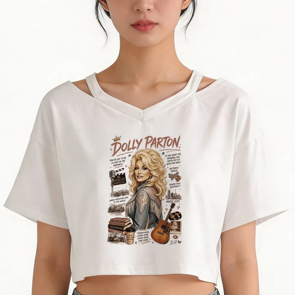 Dolly Parton crop top girl funny anime japan gyaru emo tshirt kawaii summer baddie