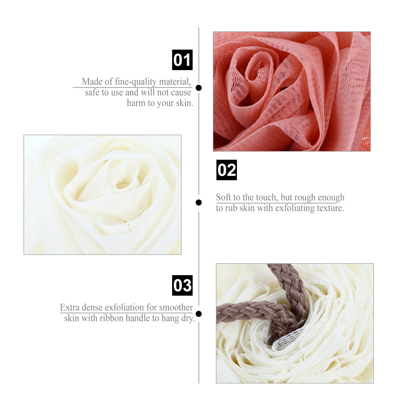

2 pcs Rose Flower Bath Ball Mesh Shower Sponge Exfoliating Foaming Loofah For Quick Drying Soft Skin Relaxation Bathing
