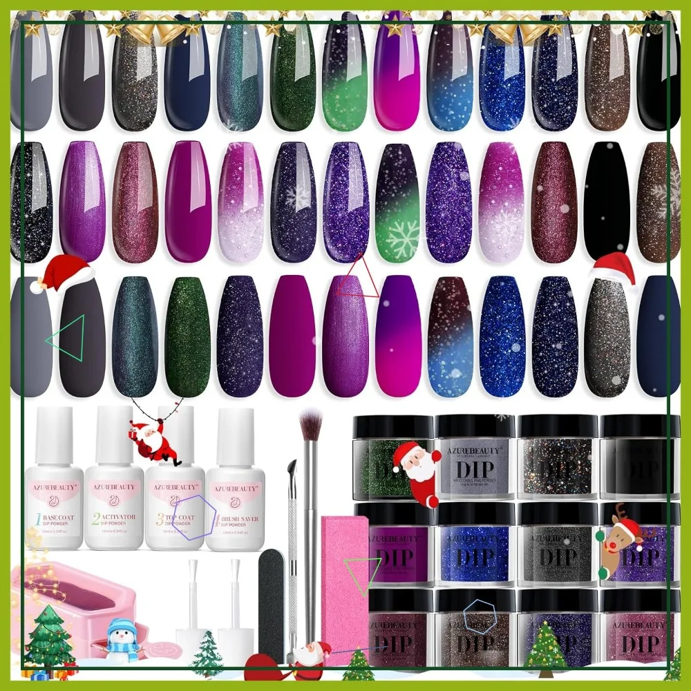 カラーチェンジグリッターディップパウダーネイルキット、20色マジックエフェクト、ベース/トップコート、アクティベーター付き、DIYマニキュア用