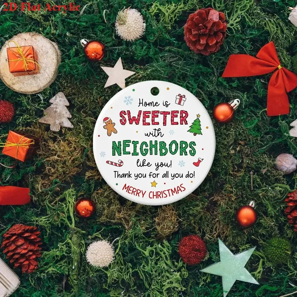 3/6 Piece Set 2D Flat, Round Acrylic Christmas Neighbor Decorations - 
