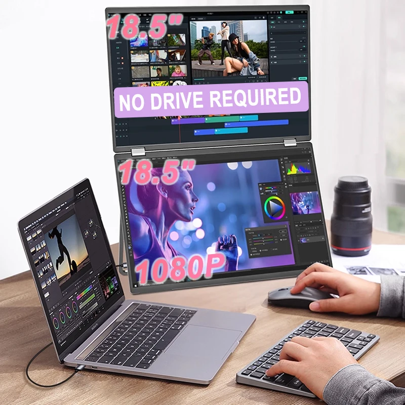 

100HZ 18.5 Inch Dual Screen Portable Monitor 1920*1080P 100%sRGB With 360° Flip External Screen For PC Laptop Mac Phone Xbox PS4
