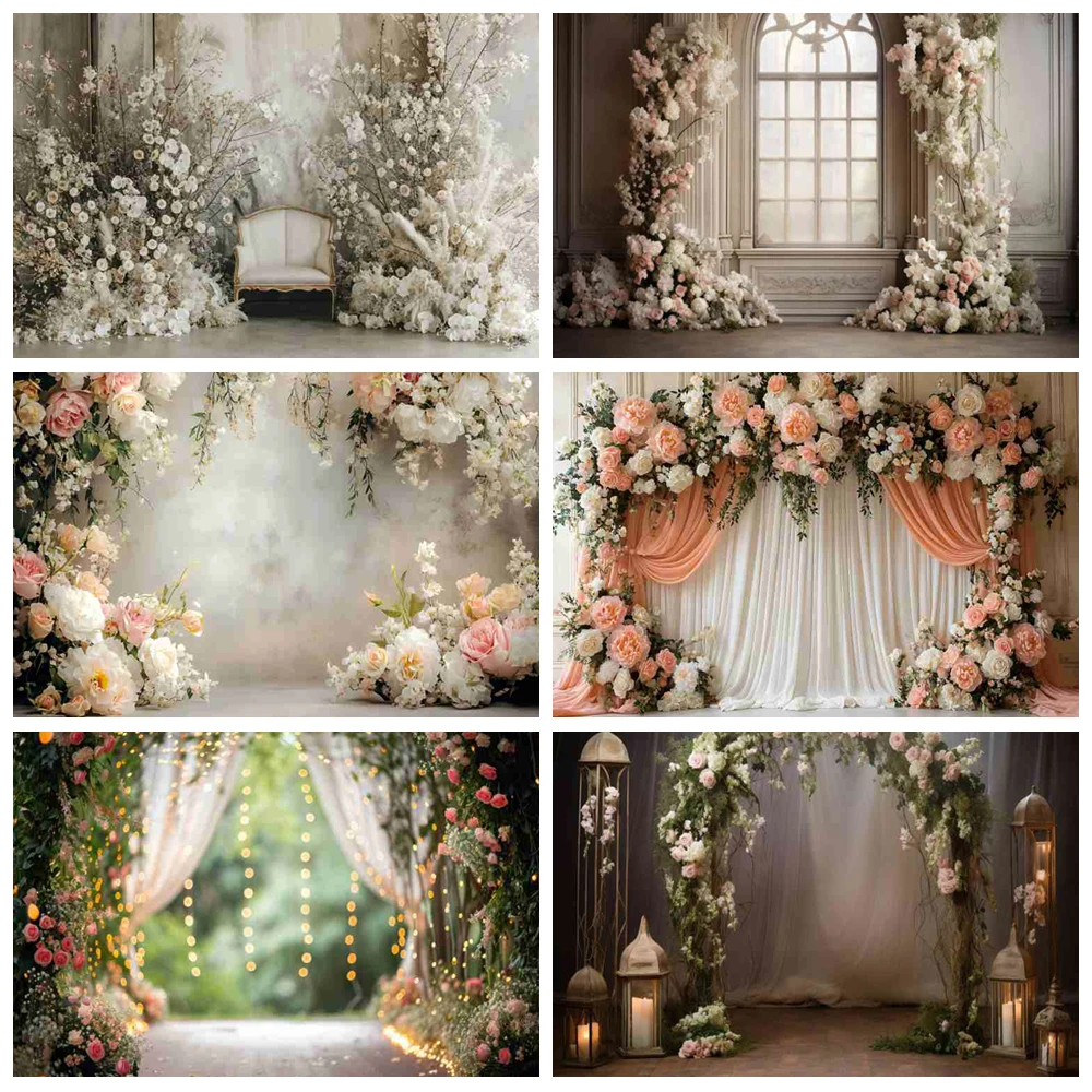 

Photography Background Pink Floral Mirror Frame Romantic Kids Birthday Maternity Portrait Decor Backdrop Photo Studio