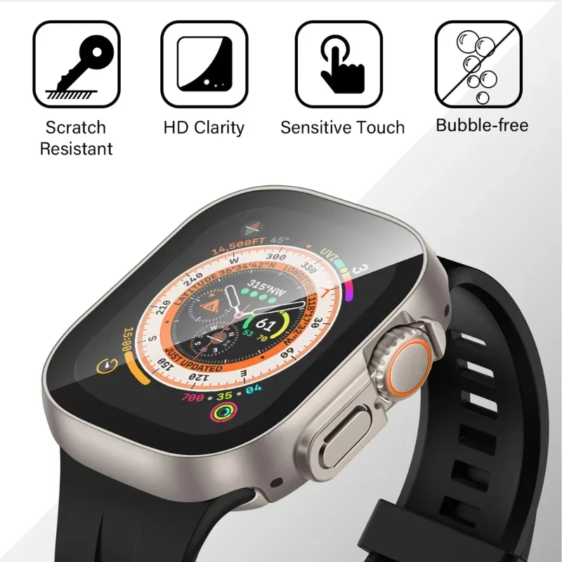 غطاء لساعة أبل الترا حافظة 49 ملم ملحقات الكمبيوتر ممتص للصدمات + واقي شاشة من الزجاج المقسى iwatch Series Ultra 2