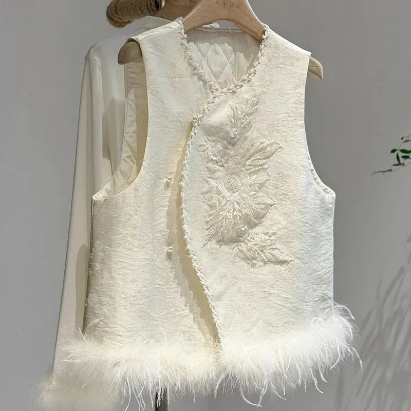 Novo chinês cor sólida colete feminino novo outono e inverno moda temperamento coringa sem mangas colete casaco solto luxo