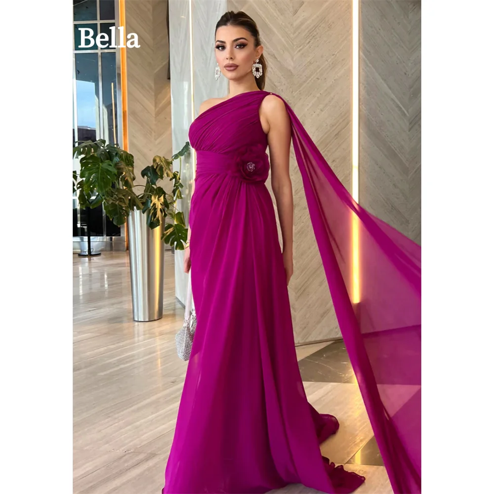 Bella Chiffon One the Shoulder Draped robes de soirée Evening Side High Split Floor-Length Dresses Formal Evening Wedding Dress