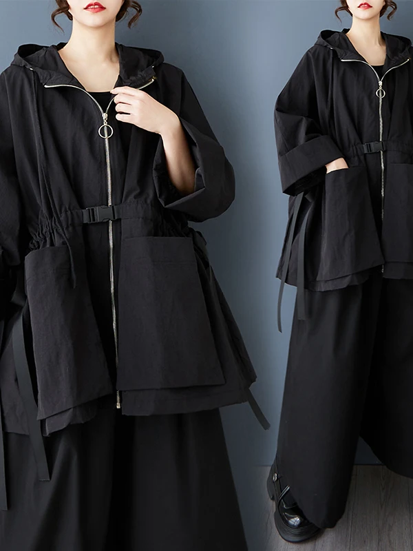 K Lazy Sle – vêtements de travail mi-longs à capuche, automne-hiver, cape ample, manteau couché à la taille, polyvalent pour dames