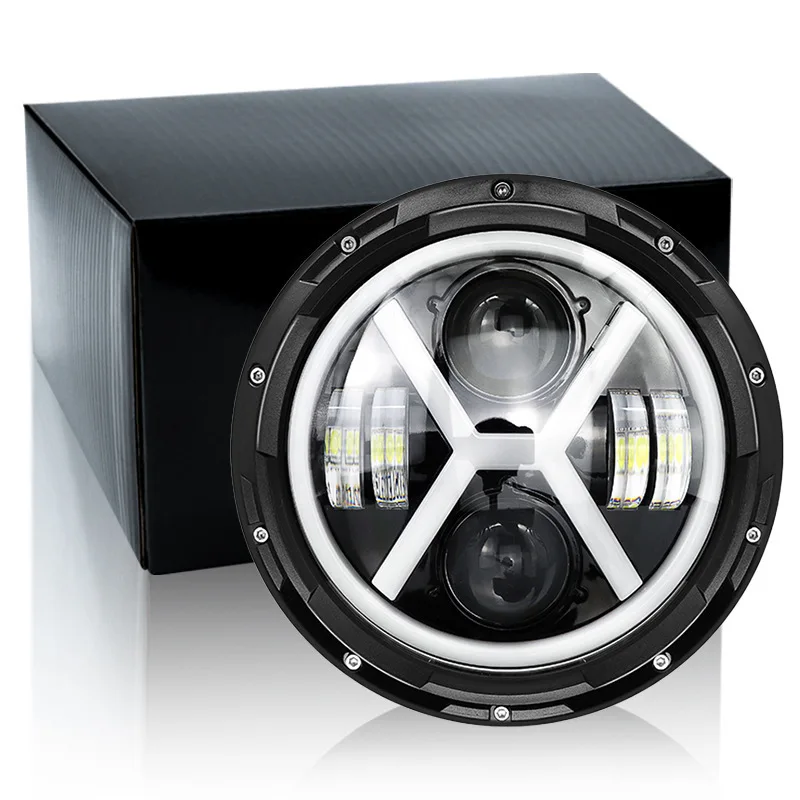 

Круглая 7-дюймовая светодиодная фара Halo Angel Eyes 7-дюймовая светодиодная фара для мотоцикла Yamaha Harley Road Jeep Wrangler Jk Cafe Racer