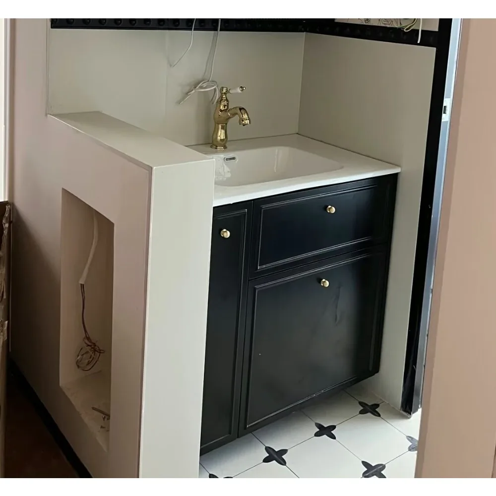 

Y French retro bathroom cabinet combination Japanese style basket multifunctional storage bathroom cabinet