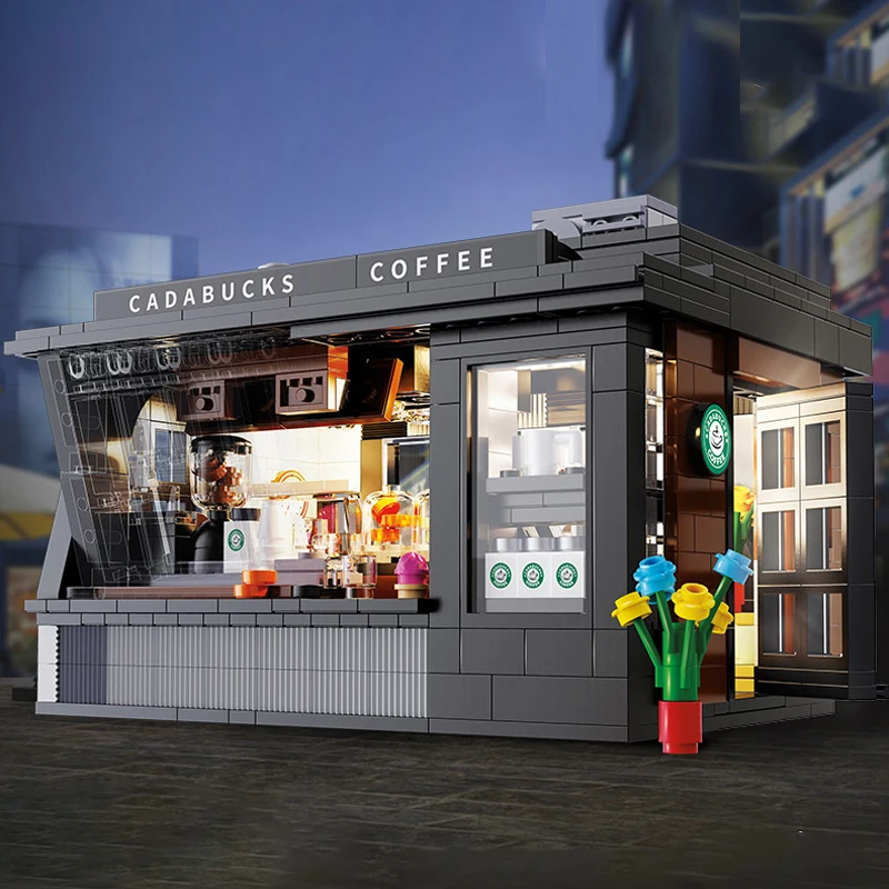 768 ELEMENTÓW Kreatywne Modułowe Budynki Uliczne LED Kawiarnia Sklep Model Klocki DIY Zabawki dla Dzieci Zestaw Prezentowy na Urodziny