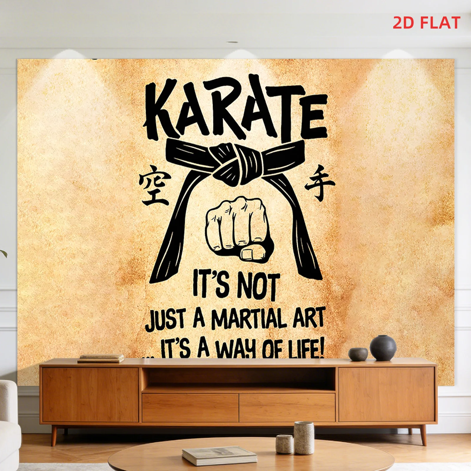 Karate Way of Life Tapestry, Martial Arts Fist & Belt Wall Hanging, Vintage Dojo Gym Decor Motivational Sports Art for Boys Room