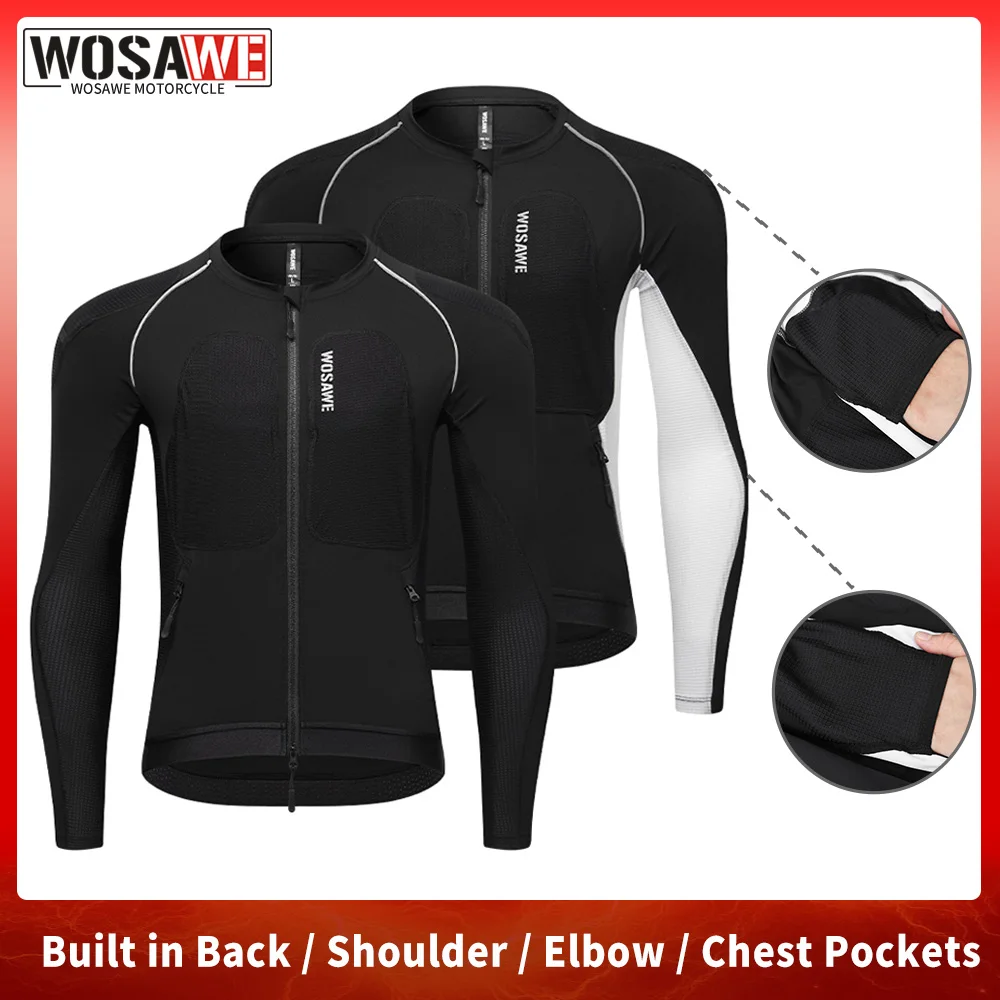

WOSAWE Men's Motorcycle Style Jacket with Back Shoulder Elbow Chest Pockets Summer Mesh Breathable Elastic Jacket Moto Shirts