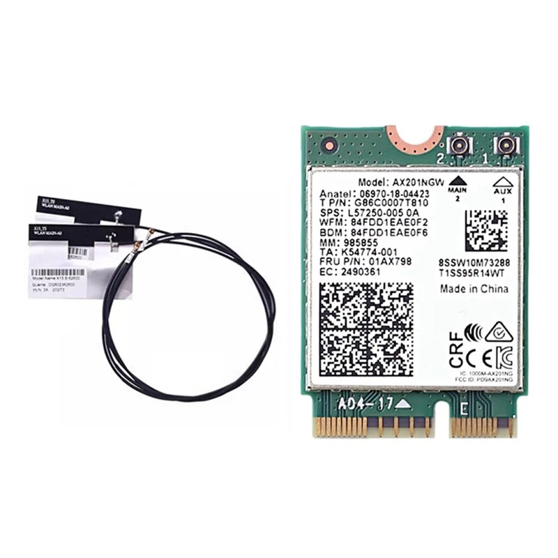 

AX201NGW WiFi Card with 2XAntenna 2.4 Ghz+5Ghz WiFi 6 3000Mbps M.2 CNVio2 Bluetooth 5.1 WiFi Adapter for Win10