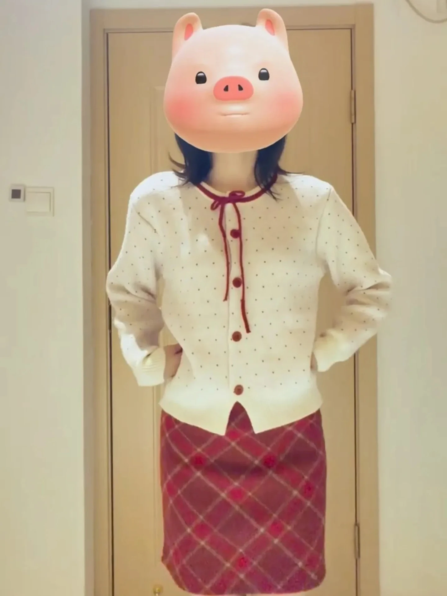 Spring Commute Faion Set Women's Cheered ort Skirt And Knitted Cardigan Date Outfit Red And White Polka Dot Design