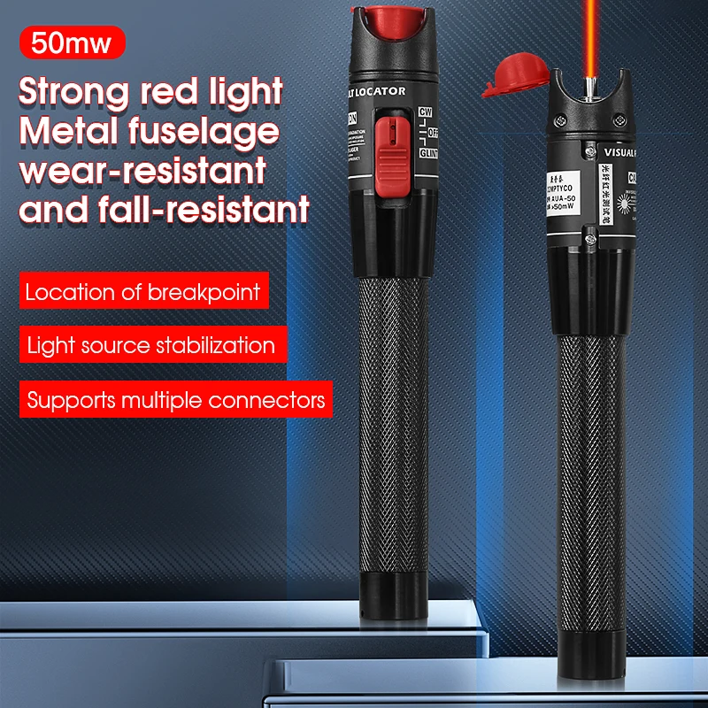 50mW Visual Fault Locator Fiber Optic Cable Tester SC/FC/ST 2.5mm Interface Optical Fiber Pen Style Red Light VFL FTTH Test Tool