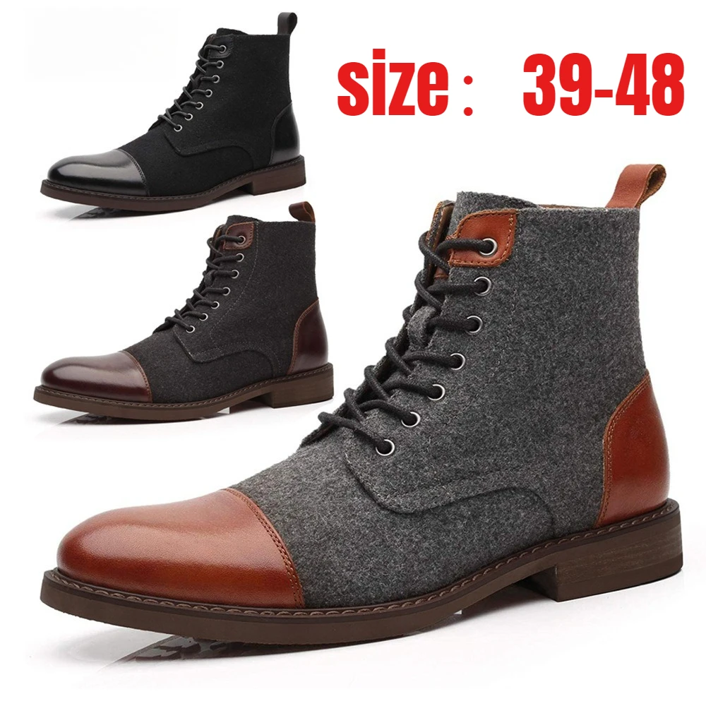 

Big Size48 Men's Motorcycle Boots High Top Outdoor Riding Shoes Mixed Color Thick Sole Fashion Ankle Boots