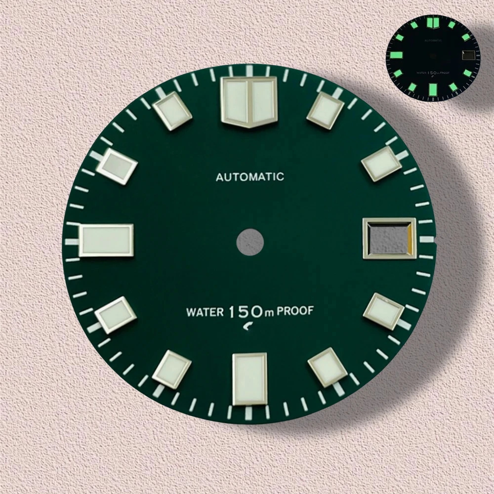 28.5mm S Logo Matte Dial Fit NH35/NH36/4R/7S Japanese Movement Green Luminous Diving High-Quality Watch Modification Accessories