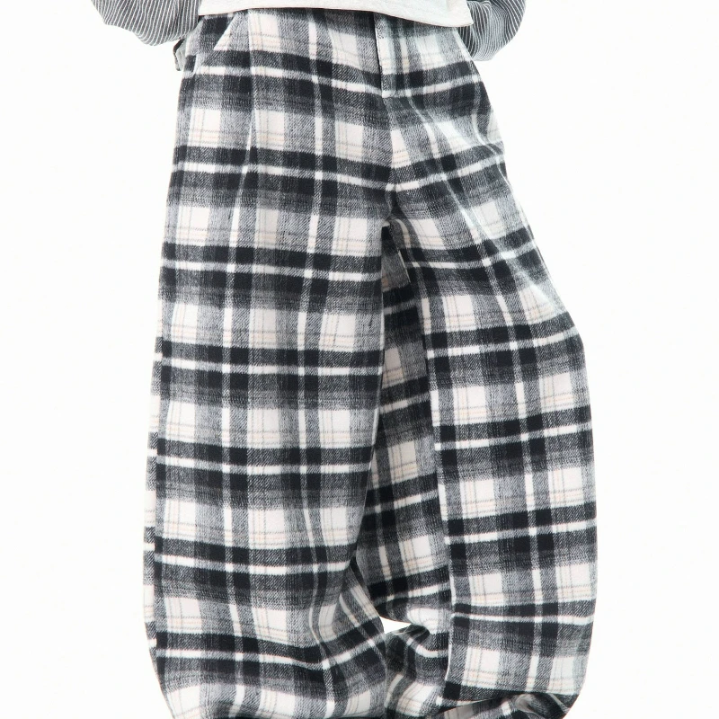 Amerikanische Retro-Design Rot Plaid frauen Casual Hosen 2025, Winter Neue Lose Dünne Vielseitig Warm Halten Breite bein Hosen Damen