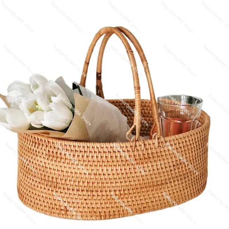 Applicable to Rattan Fruit Basket Vegetable Basket Shopping Basket Bread  Candy Storage Picnic  Flower  Ins Creative