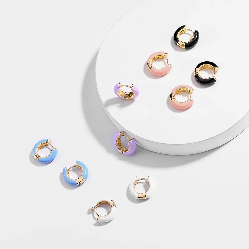 

925 Sterling Silver Needle Simple and Casual Zircon Enamel Gel-drop Circle Earrings Women's Exquisite Fashion Party Jewelry Gift