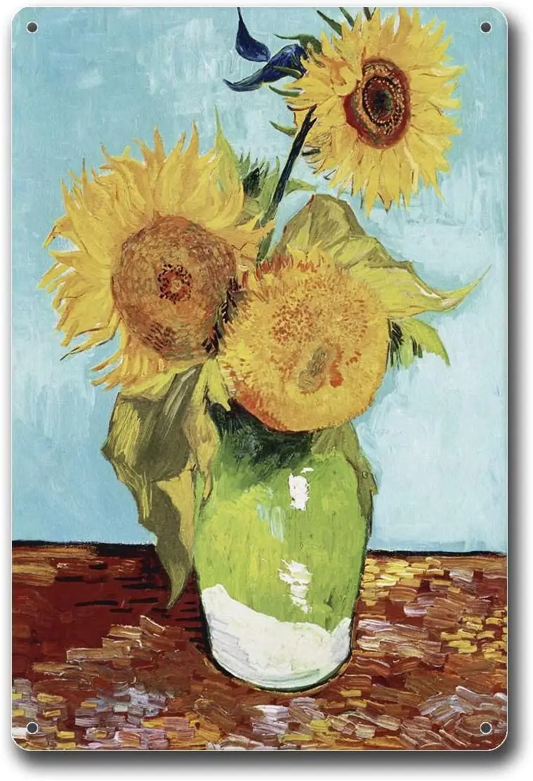 Metal SignsThree Sunflowers Van Gogh Flowers Vincent Van Gogh Farmhouse Decoration Metal Tin Signs 8x12inch Tin Sign