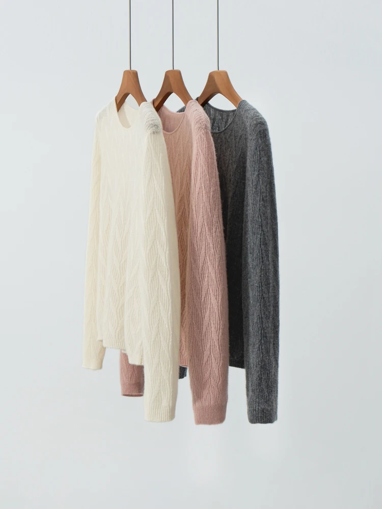 

Women's 100% Cashmere Sweater Spring Autumn Winter Twist Flower O-neck Pullover Long Sleeve Soft Warm Knit Female Clothing Top