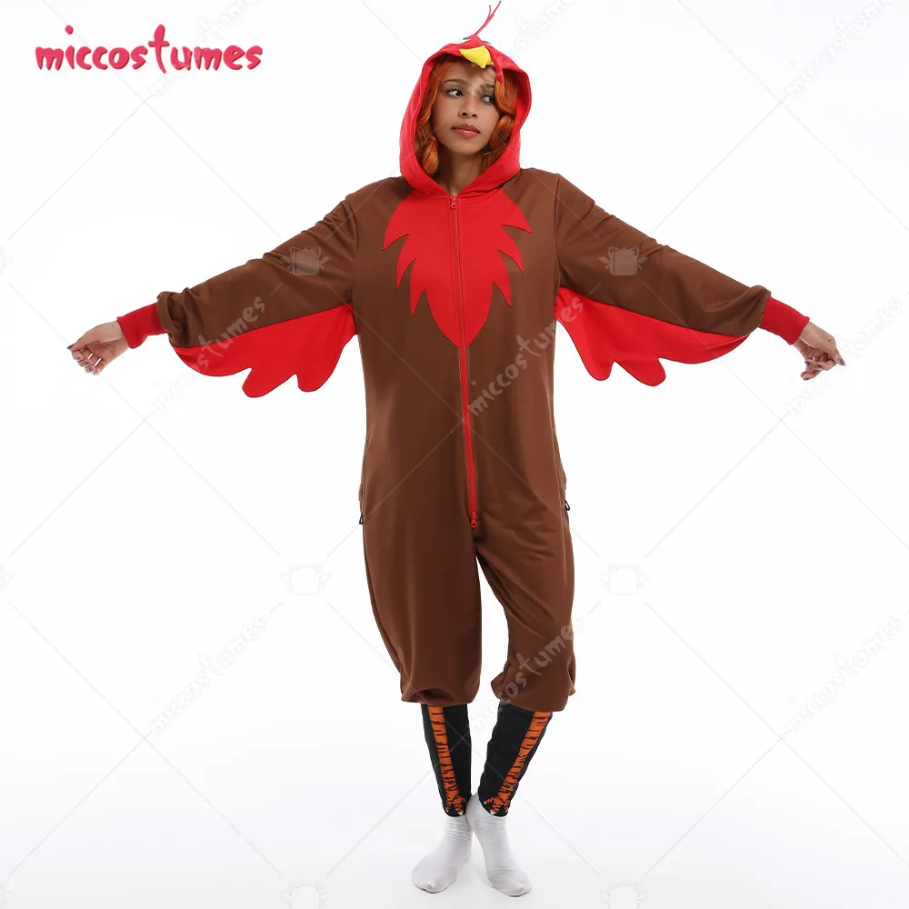 Women Turkey Shape Onesie Pajamas for Thanksgiving Long Sleeve Hooded Kigurumi Loungewear Cosplay Costume