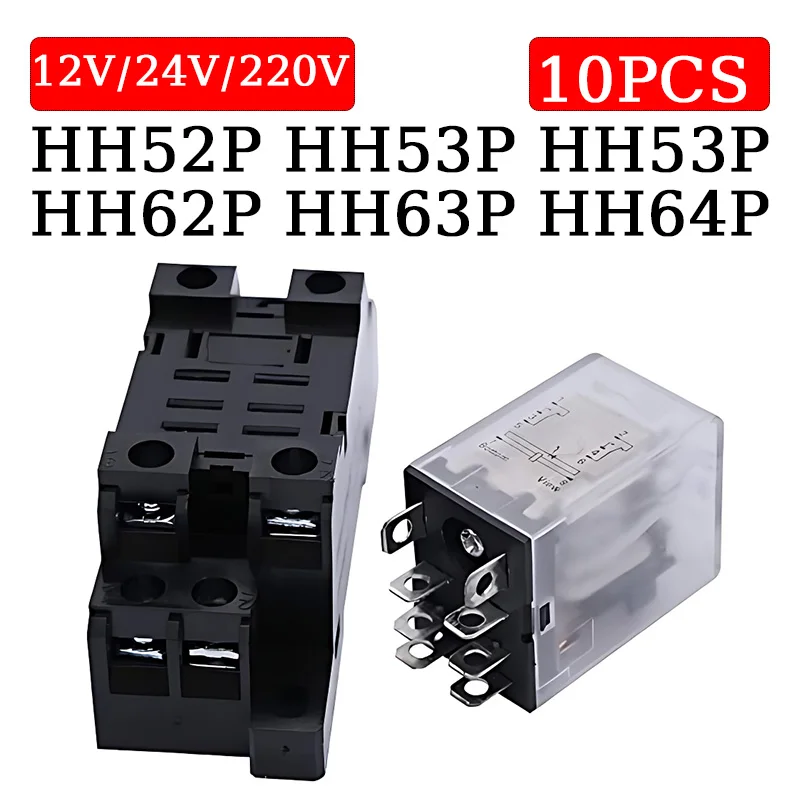 

10Pcs Intermediate Relay Miniature Control Relay Base Switch AC 220V DC 12V 24V HH52P HH53P HH54P HH62P HH63P HH64P MY2NJ MY3NJ