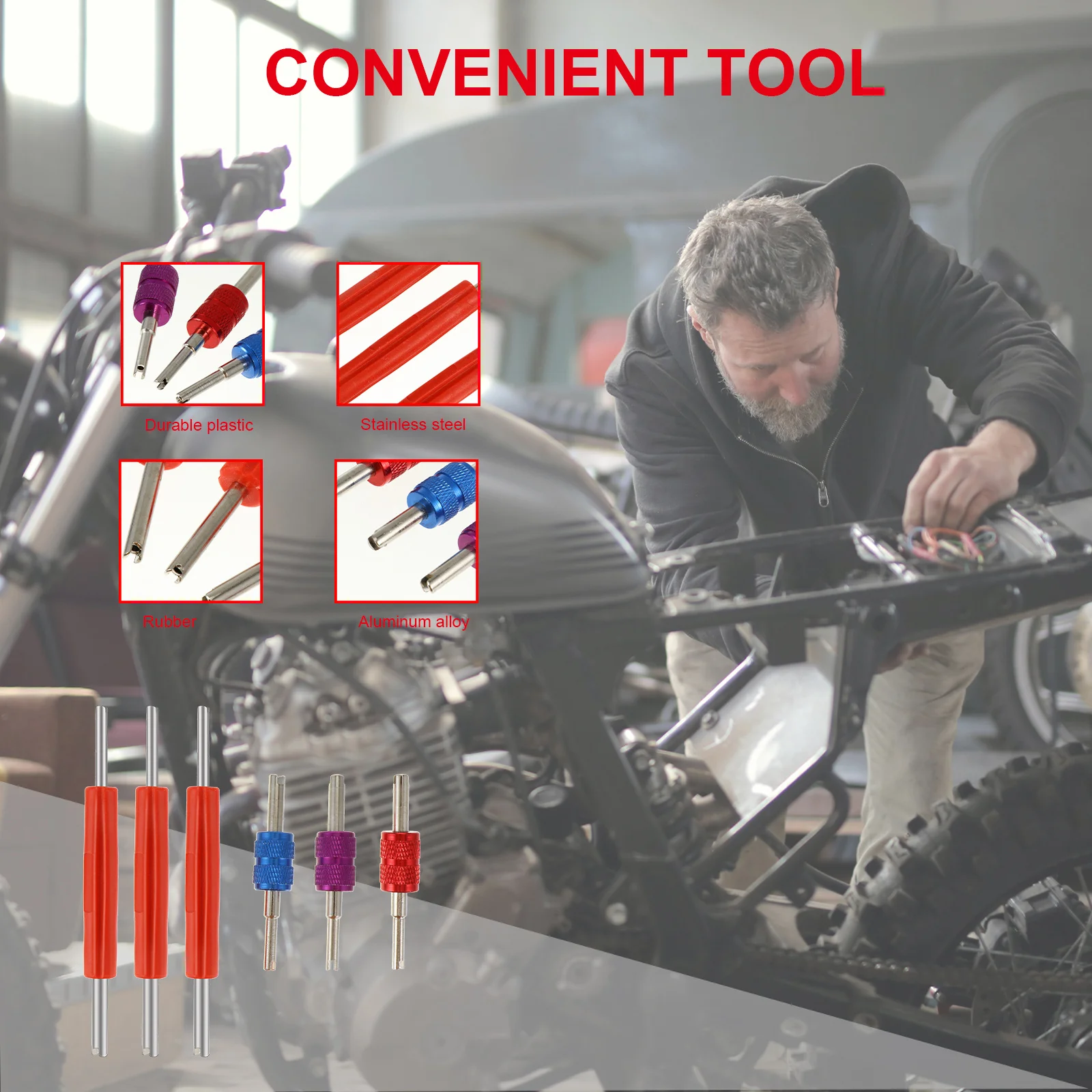 

6Pcs Core Remover Tool Dual Head Tire Repair Set Durable Handle Easy Carry Use Multiple Applications Dual Head Core Remover