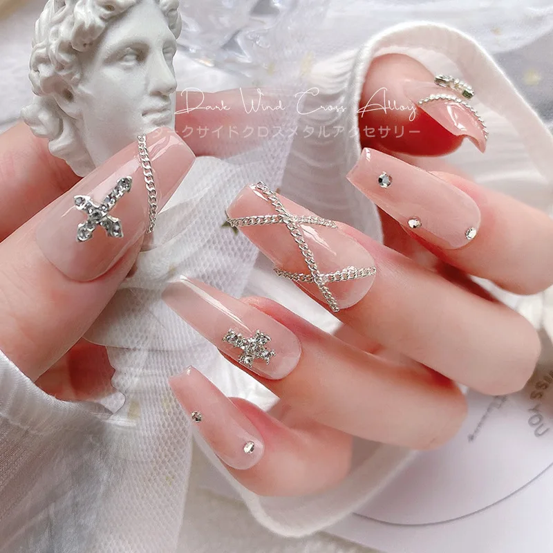 10 個 3D 高級合金フルラインストーンネイルアートクロスチャームジュエリーアクセサリー爪の装飾マニキュアデザイン用品