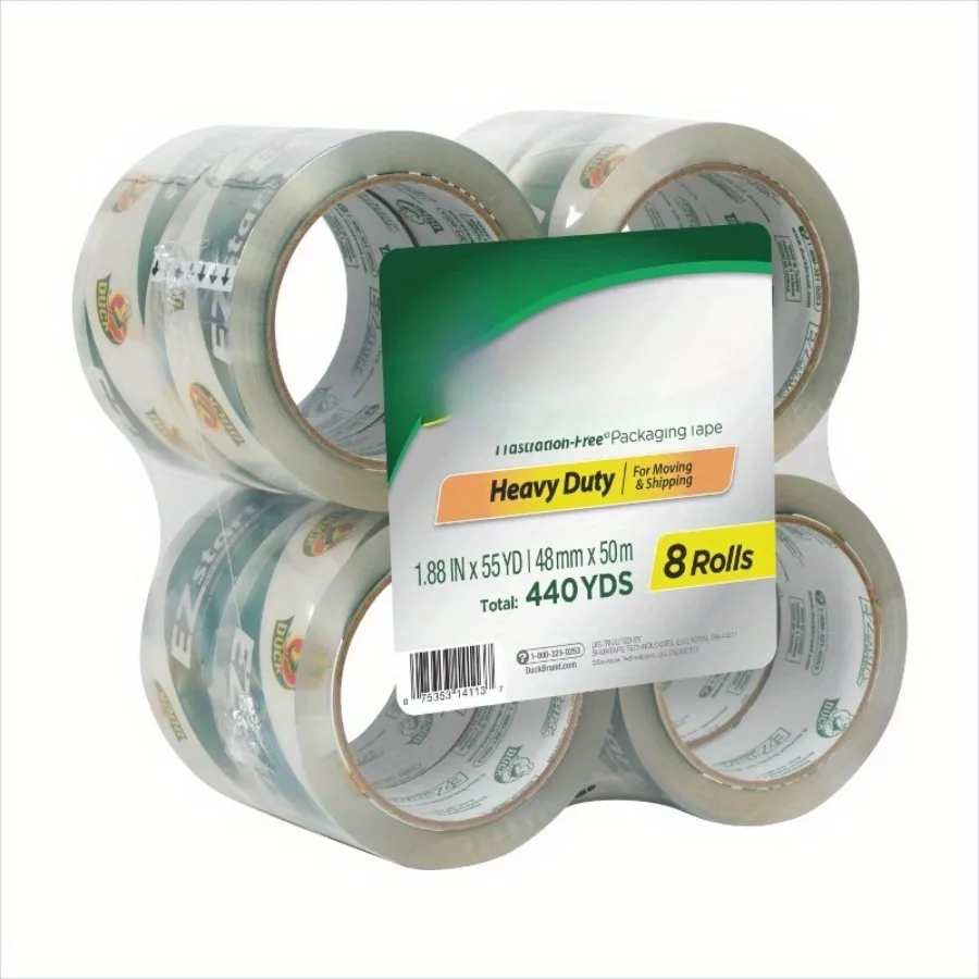 شريط تغليف شفاف، 1.88 بوصة × 55 ياردة، 8 لفات، لاصق يدوم طويلاً
