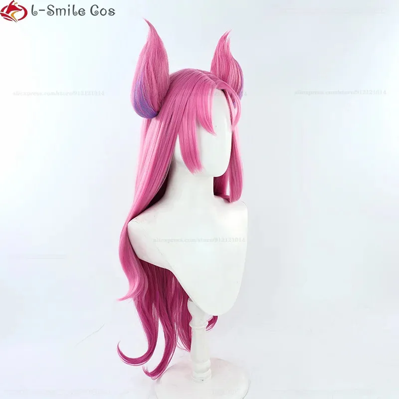 

aaa12 3Game LOL Star Guardian Cosplay Wig 90cm Long Pink Gradient Kaisa Anime Wigs With Ear Heat Resistant Synthetic Hair