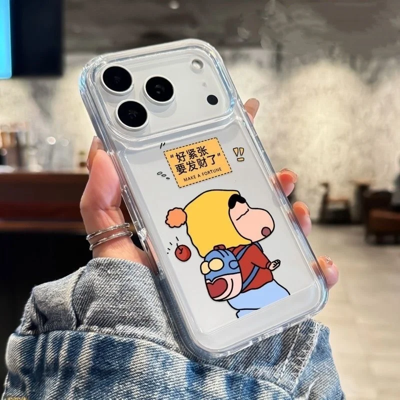 

Cute anime cartoon Crayon Shin-chan get rich luxury Clear Phone Case For iPhone 11 12 13 14 15 16 17 Pro Max Plus Cover﻿