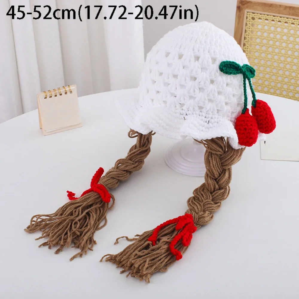 

Pink Bow Kids Wool Cap With Plaits Handmade Knitted Handmade Braided Earflap Braided Design Girls Style Infant Wigs