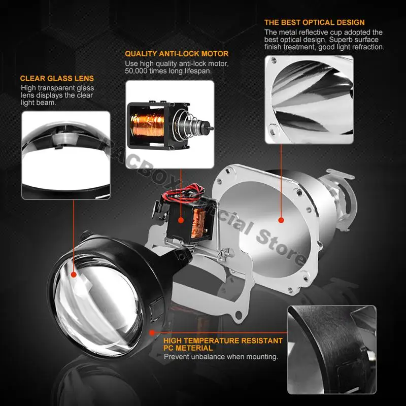 2.5 Inch Mini Bi Xenon Projector Lens Hi/Lo Beam With Black Silver Shrouds Mask Retrofit for H4 H7 Car Moto Headlight Lenses 1pc