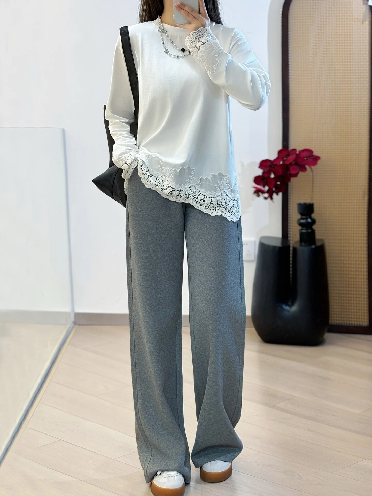 

Женские повседневные брюки Petite с высокой талией, на шнурке, свободного кроя, прямые, 4 цвета, из смесового хлопка, Весна 2026