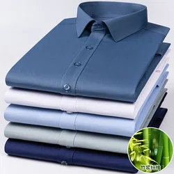 2026 Bamboo Fiber Long Sleeve Men Regular Fit  Microfiber Material Non-iron Professional Casual Dress Shirts Pure Colors