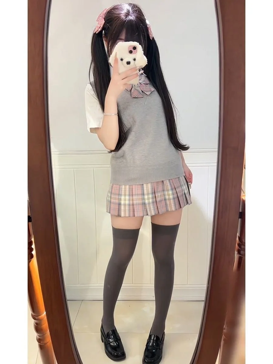 Original Japanese Style College JK Uniform Knitted Sweater Vest Spring Cherry Blossom Fashion Set Breathable Polyester Short ... view 4